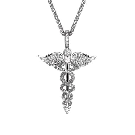 staff of hermes necklace|18K Gold/ White Gold Iced Moissanite Staff of Hermes .